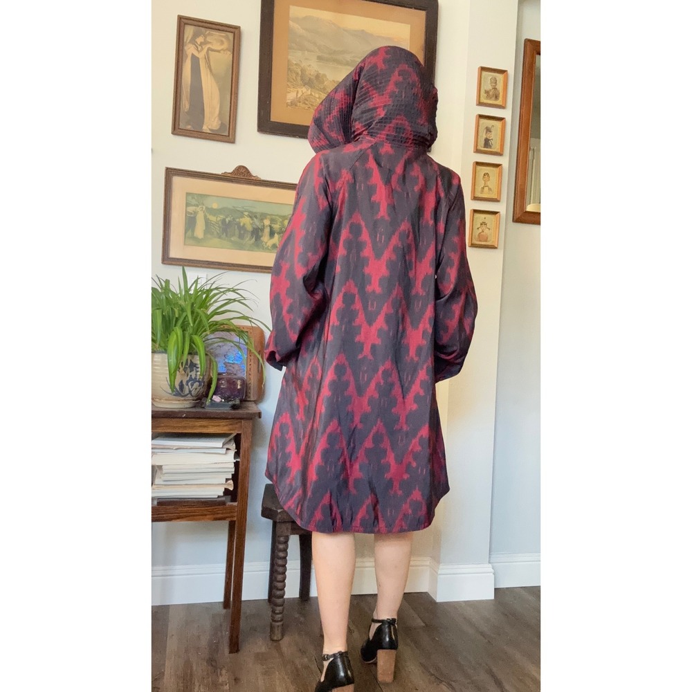 Mycra Pac Now red black reversible Ikat Rain Coat Hooded Travel Jacket size 2M/L - Picture 5 of 10